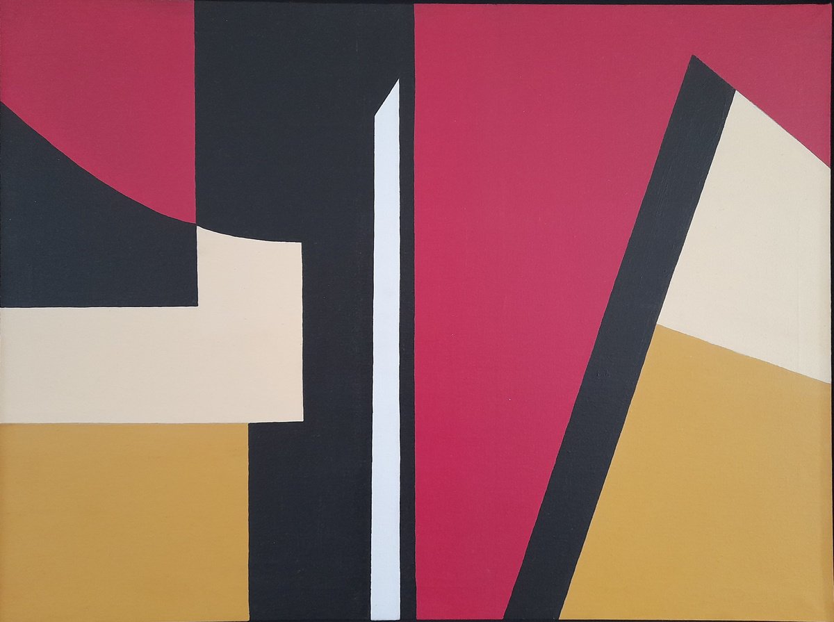 Geometric Abstract Oil Painting By Paul Heron, 26 X 20", Configuration, Original Artwork