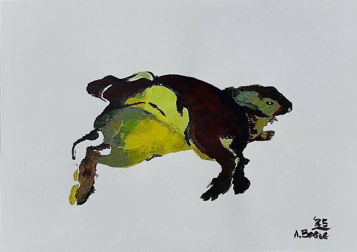 Expressive Animal Acrylic Painting By Aleksandar Basic, 17 X 12, Two F, Original Artwork