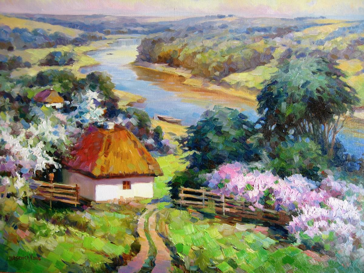 Impressionistic Landscape Oil Painting By Vladimir Lutsevich, 24 X 19", Spring Landscape, Original Artwork