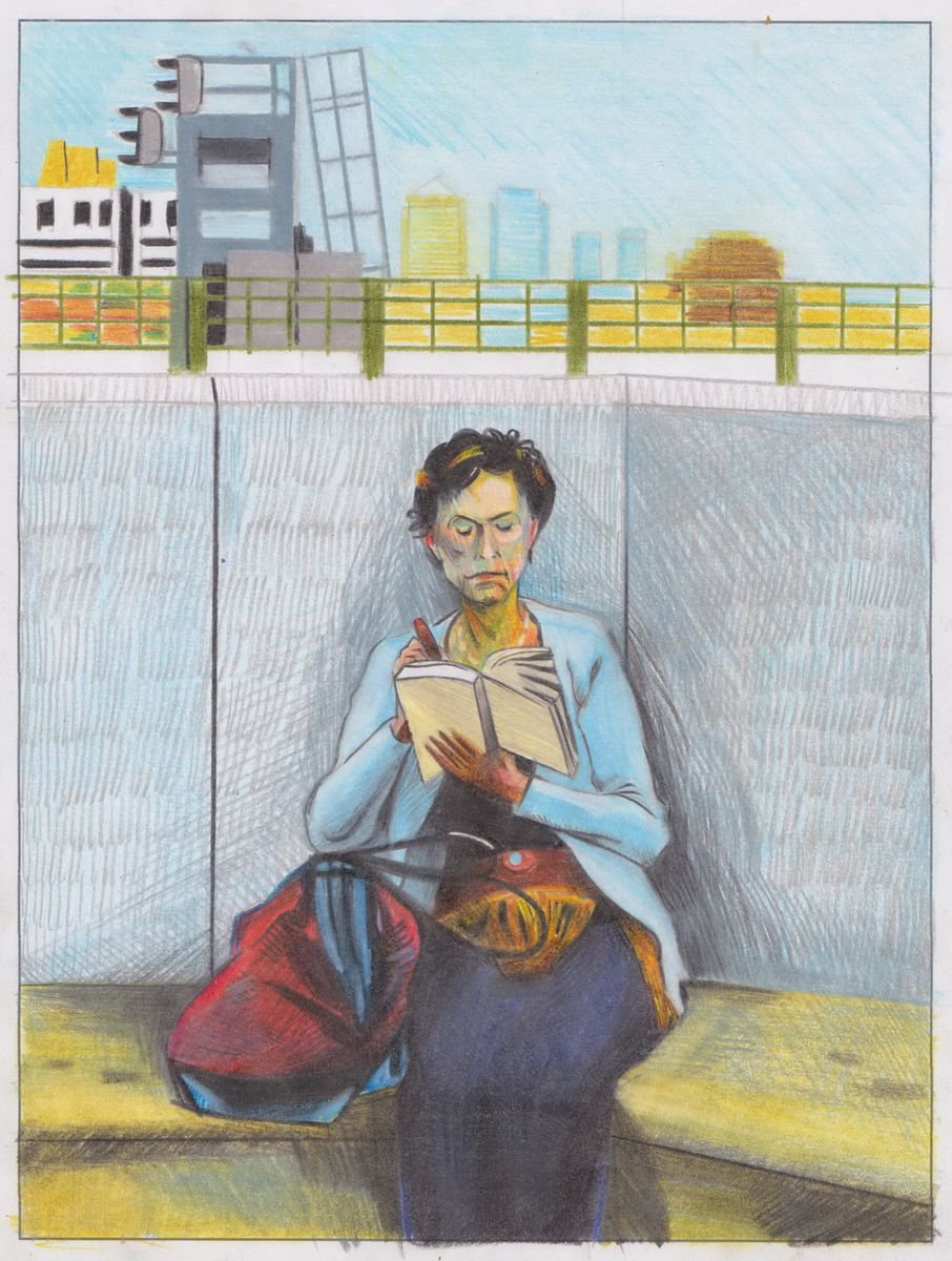 Graphic Portrait Pencil Drawing By Zoltan Till, 8 X 12", Hideaway, Original Artwork