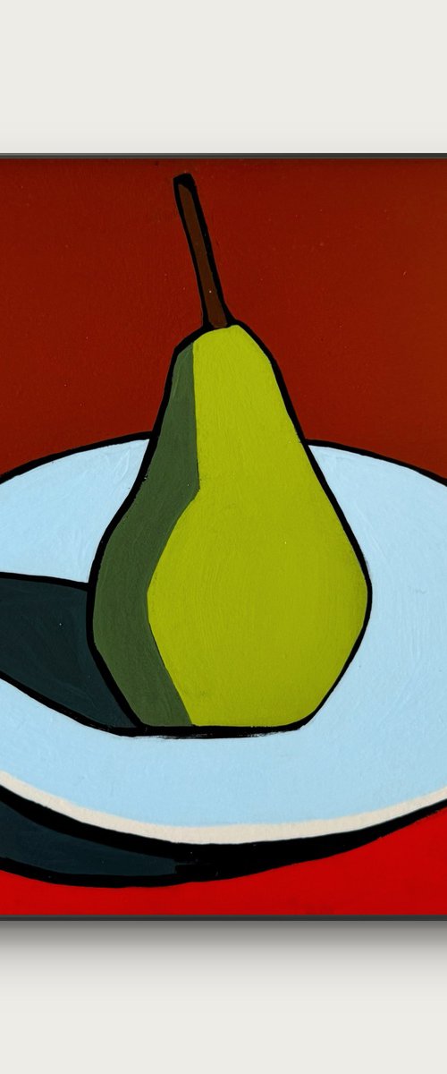 Pear on Plate - Acrylic Painting by Daria Baklykova