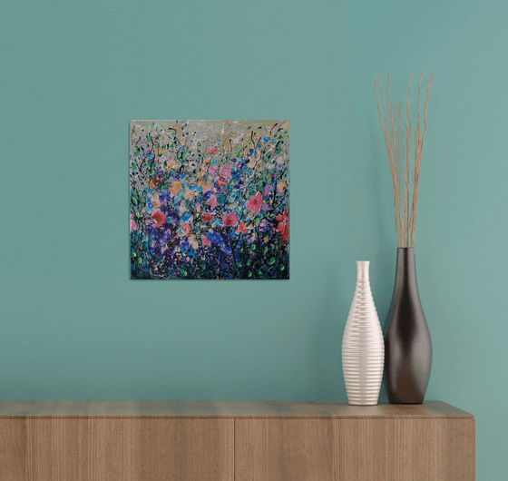 Blue Abstract Flowers #2 - Original Painting   by Olena Art