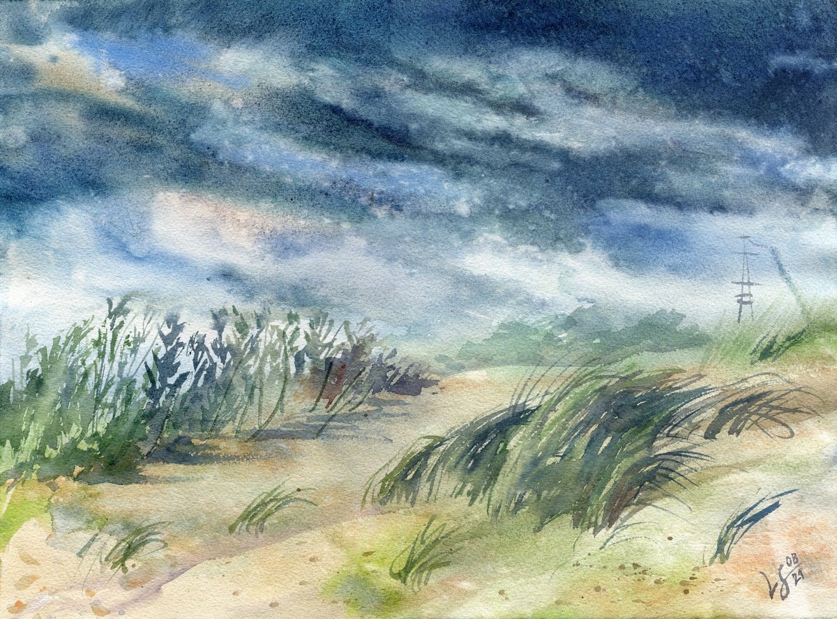 Impressionistic Landscape Watercolour By Svitlana Lagutina, 15 X 11", Storm Clouds Over The Baltic, Original Artwork