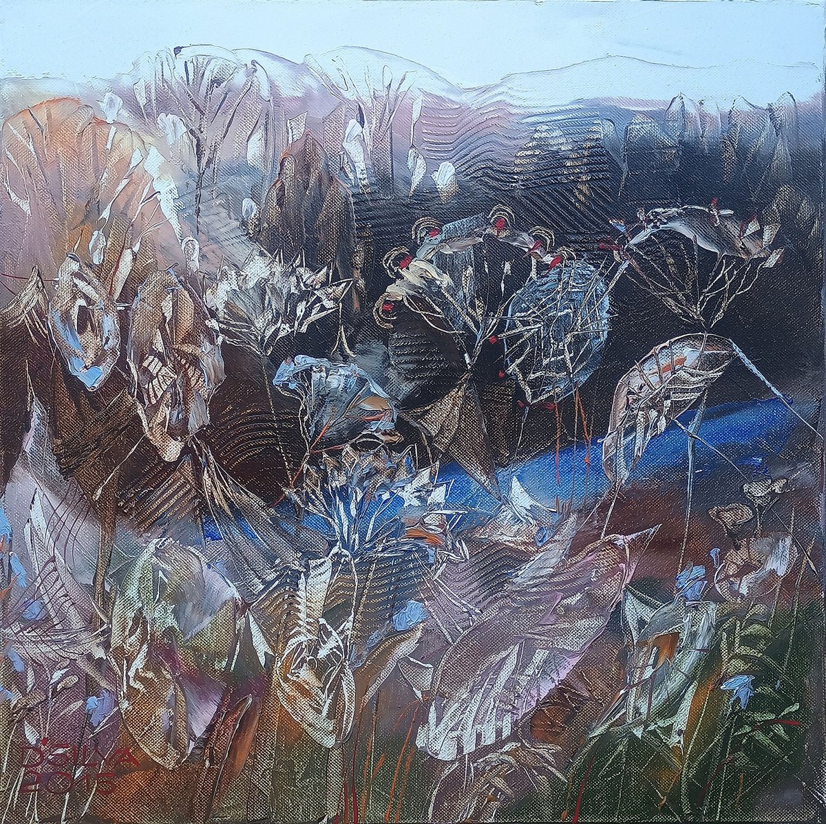 Abstract Oil Painting By Silvija Drebickaite, 16 X 16", Autumn Motif, Original Artwork