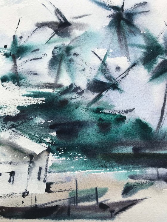 Palm trees on the beach. one of a kind. original painting. gift.