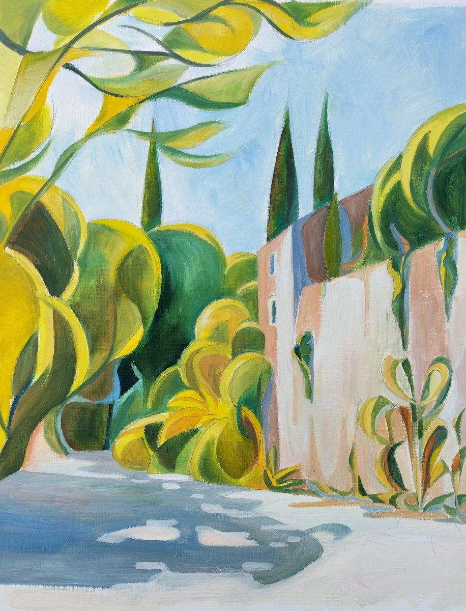 Landscape Oil Painting By Andrew Clayton, 11 X 14, Provencale Gardens, Original Artwork