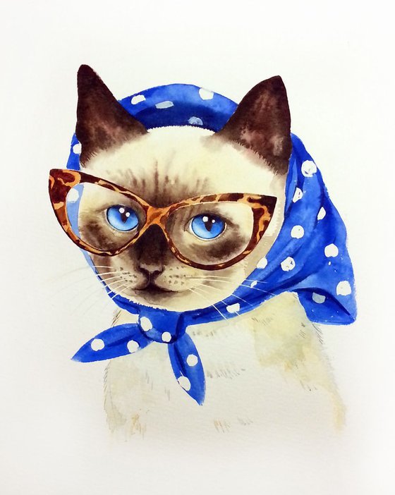Lady Cat in Headscarf - Retro Cat - Fashion 50s