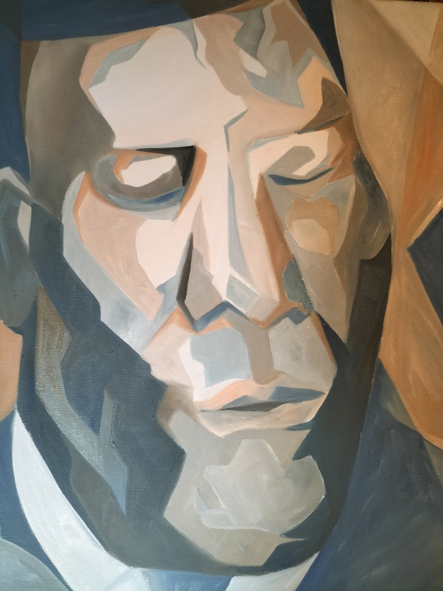 Geometric Portrait Oil Painting By Andrew Clayton, 16 X 19, Howlin