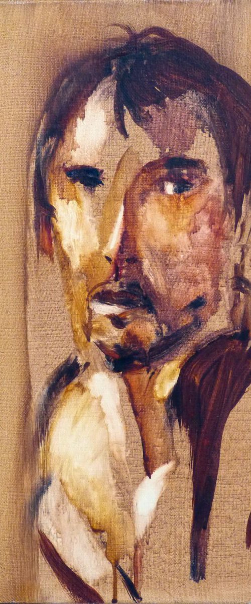 Self-portrait, oil on canvas 41x24 by Frederic Belaubre