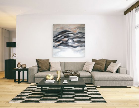 Reverie in Black and White, Large painting,  LARGE SIZE ABSTRACT, Extra Large Wall Art, BLACK and WHITE ABSTRACT,(140x140cm)( 55x55in)