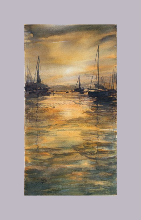 Sunset ... Harbor... /  ORIGINAL PAINTING