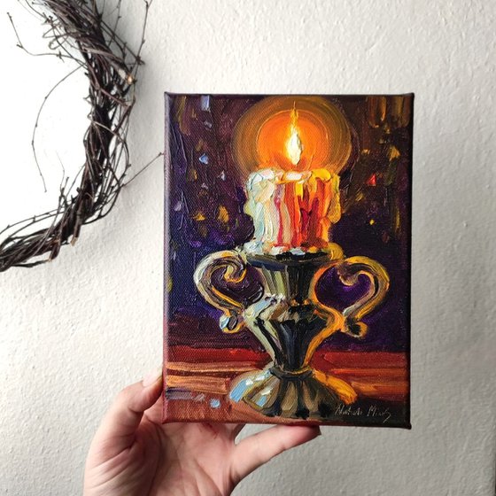 Burning candle Original oil painting 6x8''