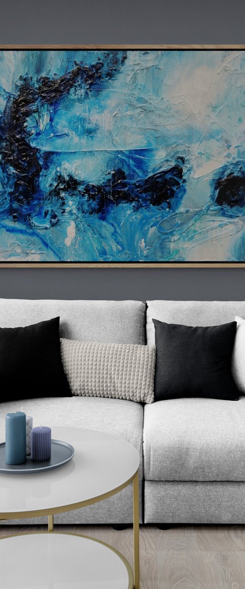 Blue Oyster Bay 160cm x 100cm Blue White Textured Abstract Art by Franko