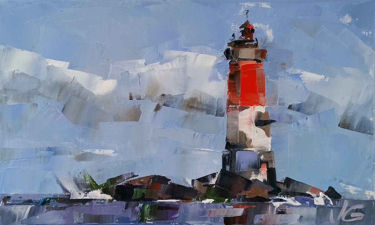 Impressionistic Landscape Oil Painting By Volodymyr Glukhomanyuk, 20 X 12", Pierres Noires Lighthouse, Original Artwork