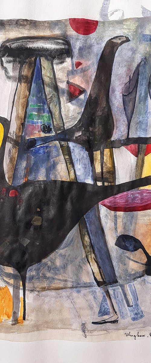 Untitled. Ink watercolour tempera on paper by Ulugbek Doschanov