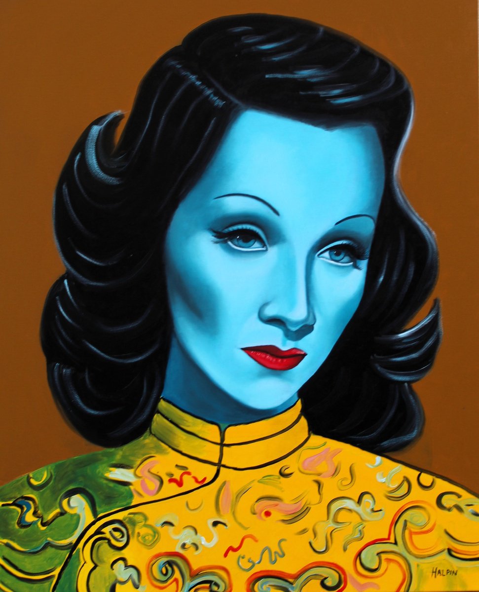 Urban And Pop Portrait Oil Painting By Mathew Halpin, 31 X 39", Dietrich And Chinese Girl, Original Artwork