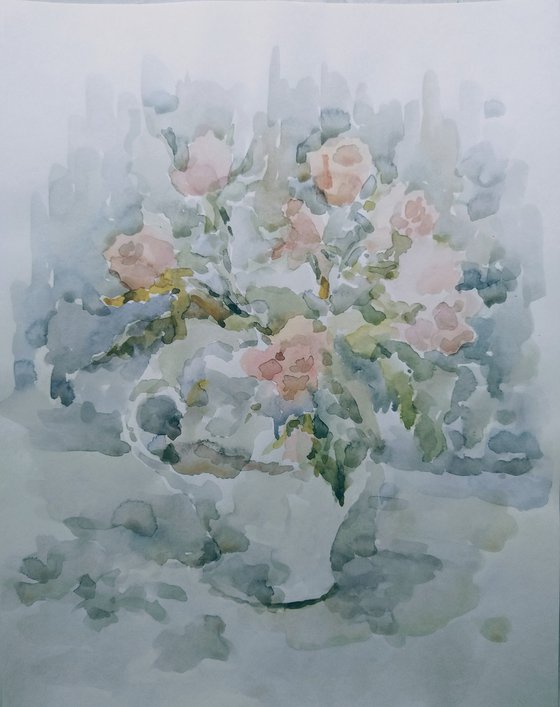 Bouquet of roses. Original watercolour painting.