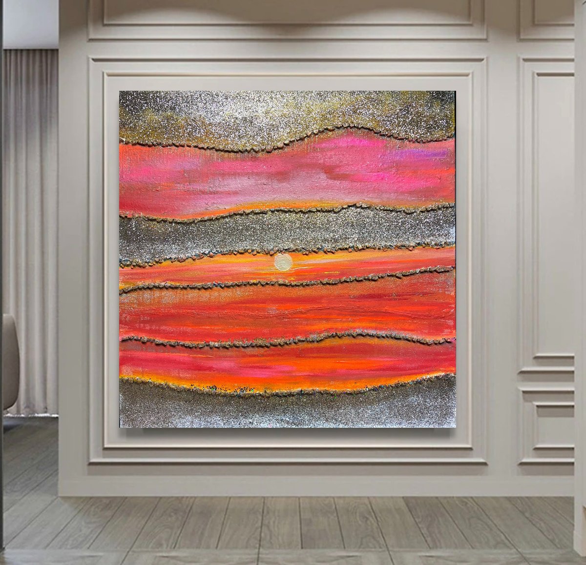 Abstract Landscape Painting By Henrieta Angel, 40 X 40, Meet Me At Sunset, Original Artwork