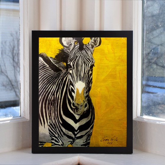 A zebra in yellow- original oil painting - 50 x 60 cm (20' x 24')