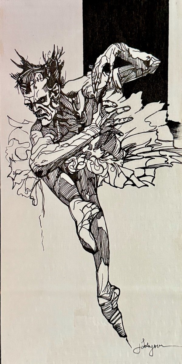 Illustrative Portrait Ink Drawing By Lola Jovan, 6 X 12", The Fire Within, Original Artwork