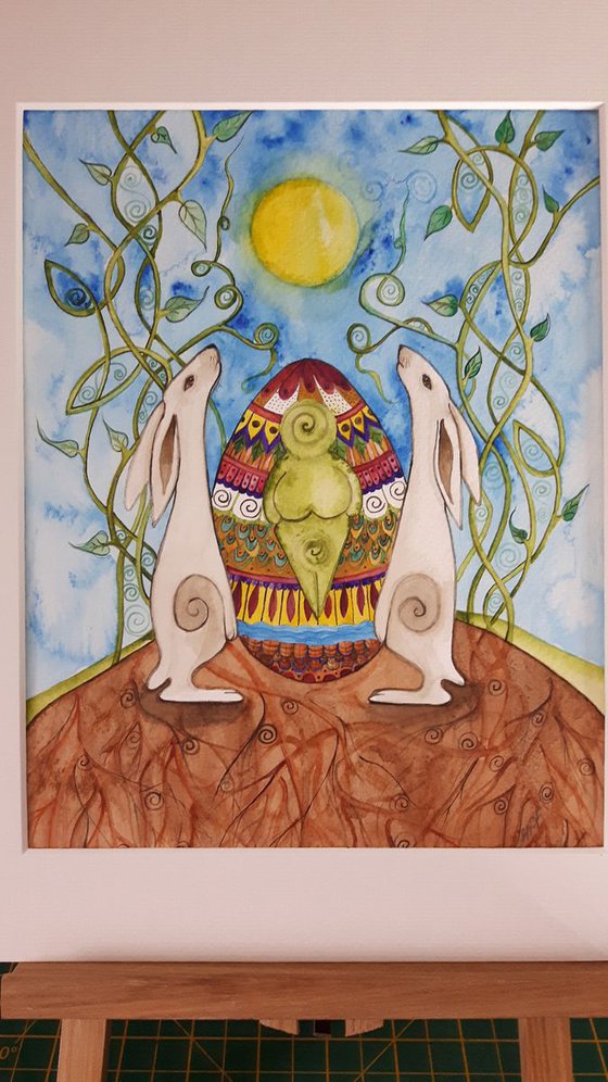 Ostara White Hares Original Watercolour Painting