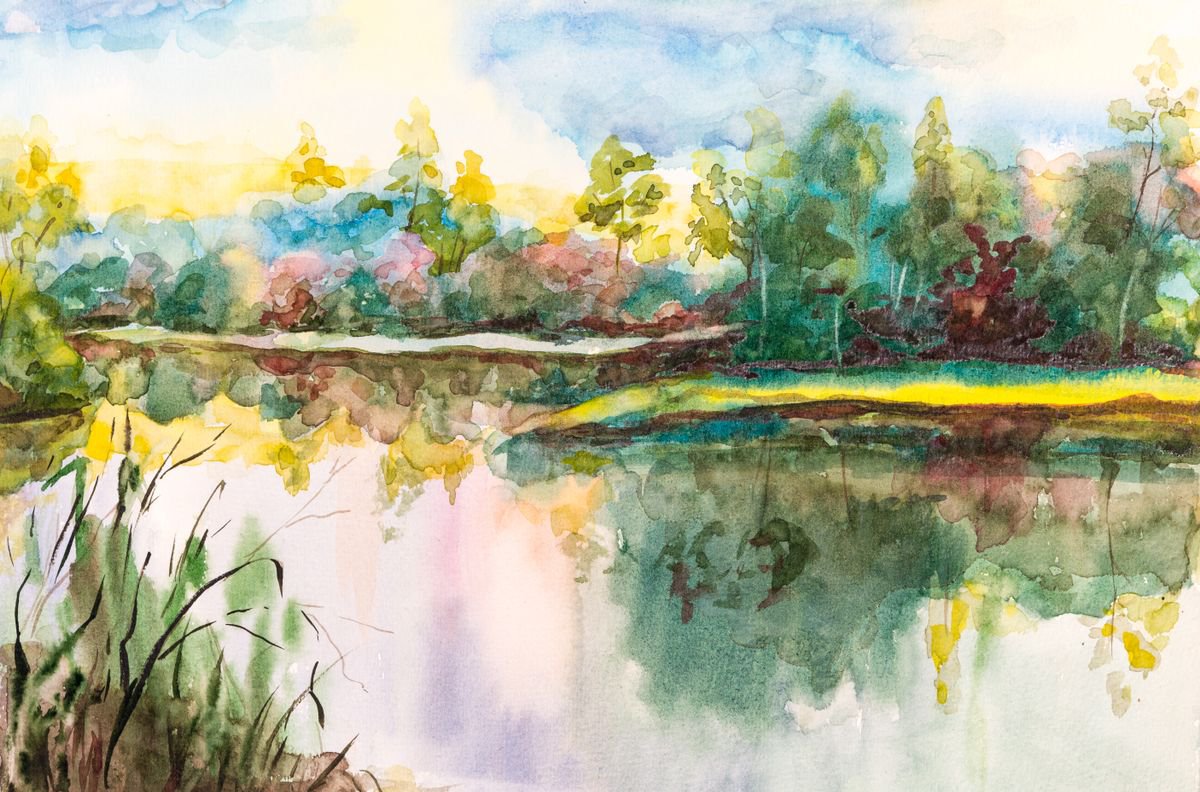 Impressionistic Landscape Watercolour By Galyna Shevchencko, 17 X 12, Autumn Etude 5, Original Artwork