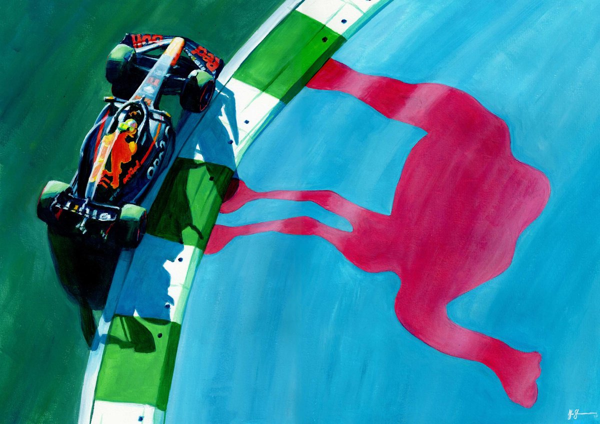 Impressionistic Transport Acrylic Painting By Alex Stutchbury, 18 X 25, Sergio Perez 2023 Saudi Arabia, Original Artwork