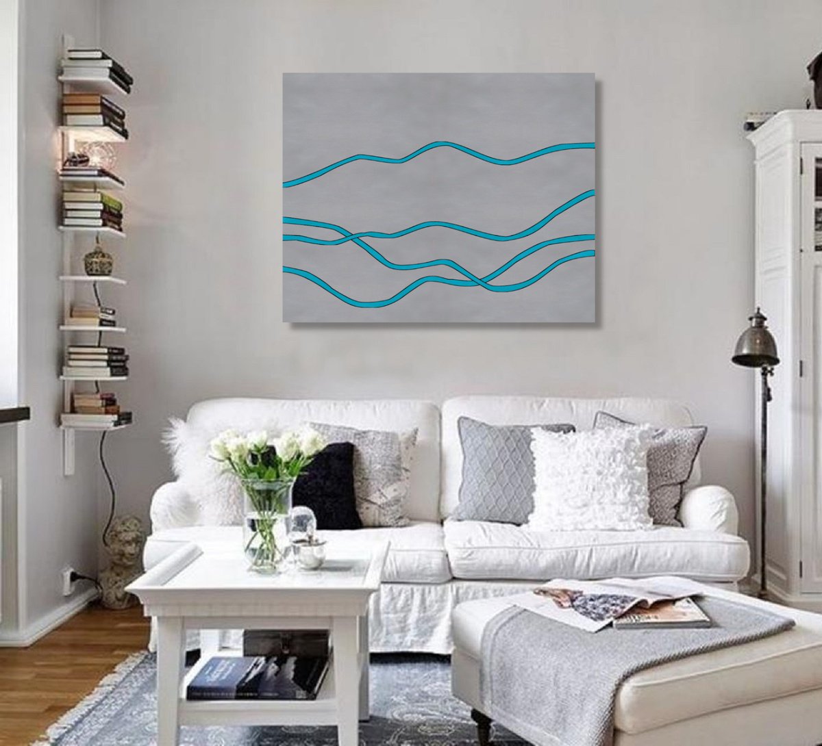 Abstract Landscape Acrylic Painting By Marina Krylova, 39 X 31", Minimalistic Landscape #03, Original Artwork