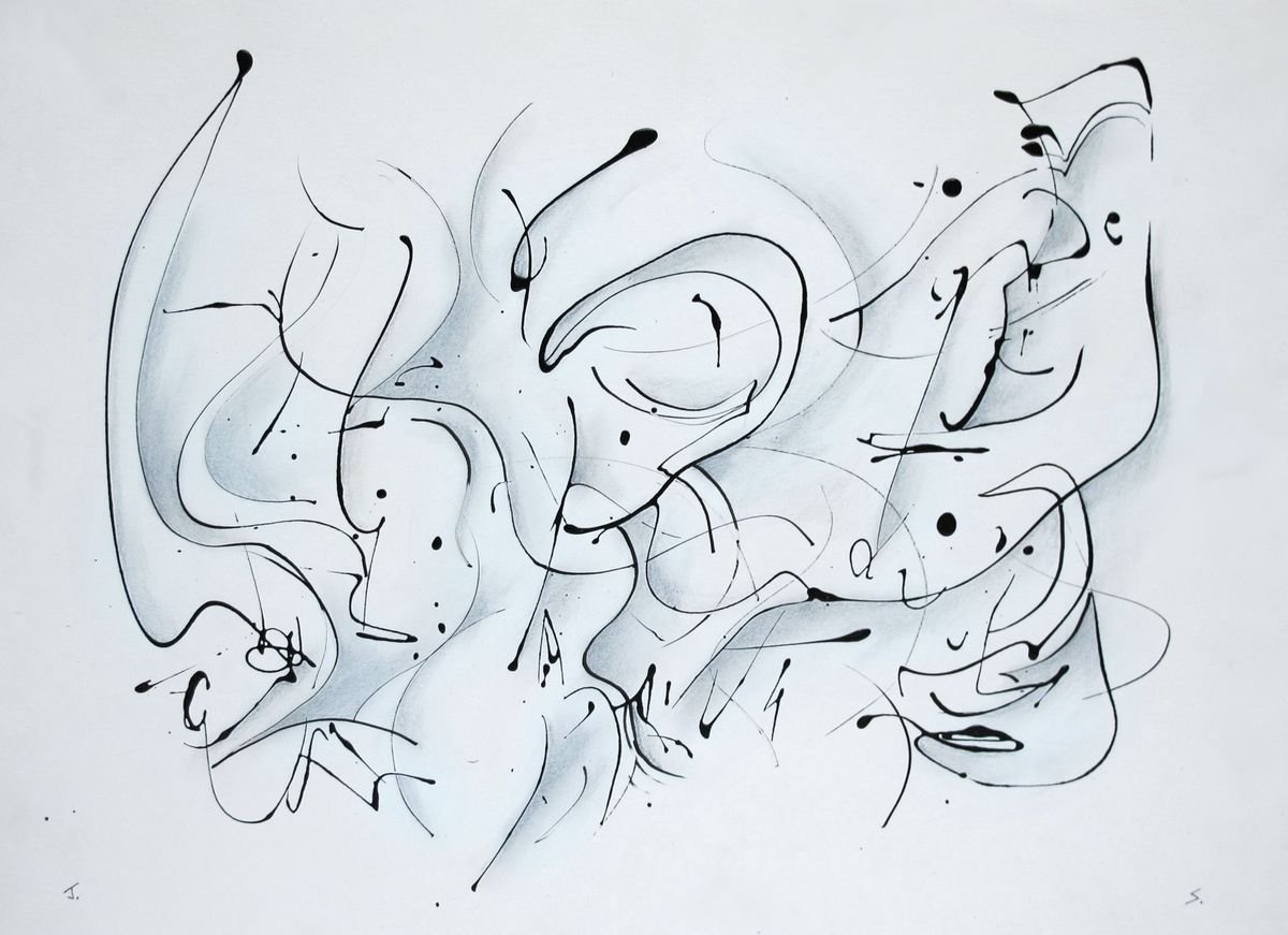 Abstract Painting By John Sharp, 22 X 17, Cartoon 11 - Danse Macabre, Original Artwork