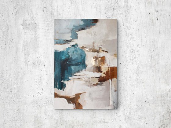 "Flow 3" Blue and gold abstract acrylic art