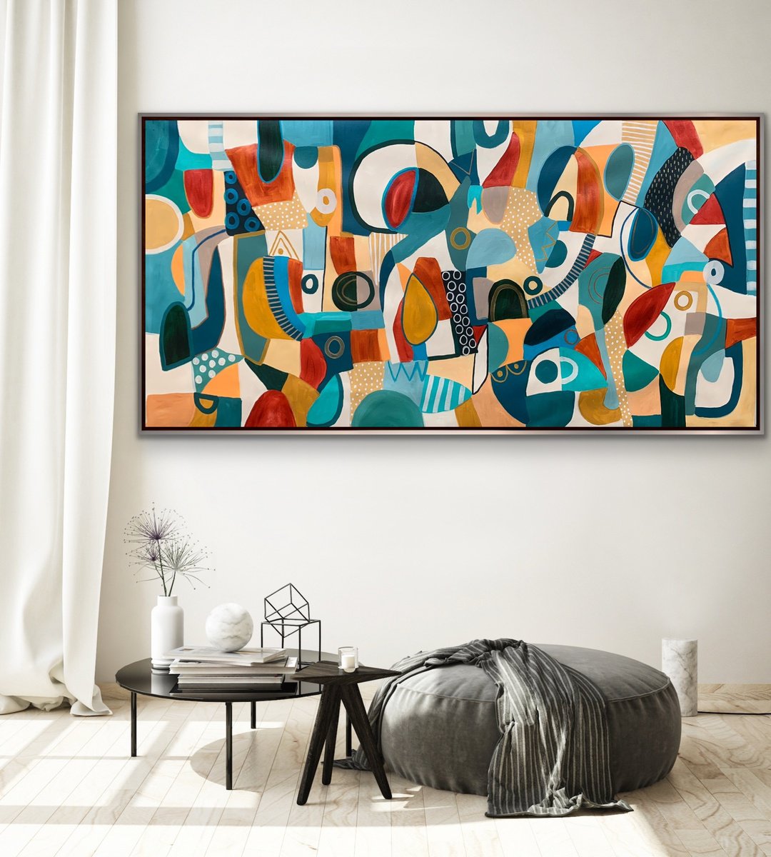 Organic Abstract Acrylic Painting By Rashna Hackett, 72 X 37", Dreams At Dawn, Original Artwork