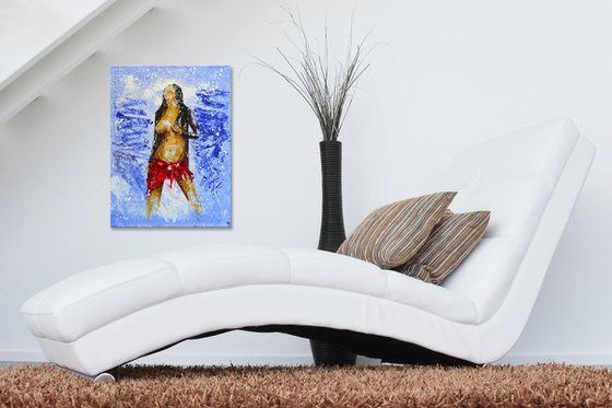 Erotic Blue - Original Modern Portrait Art Painting on Canvas Ready To Hang