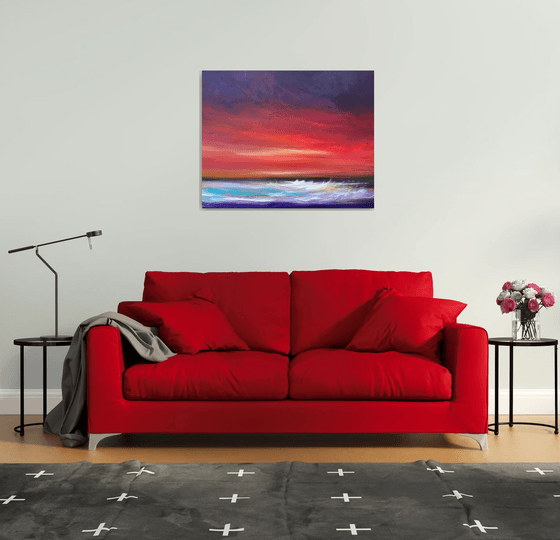 Day's End - Sunset, Seascape, Red, Skies - XL, Modern Art Office Decor Home