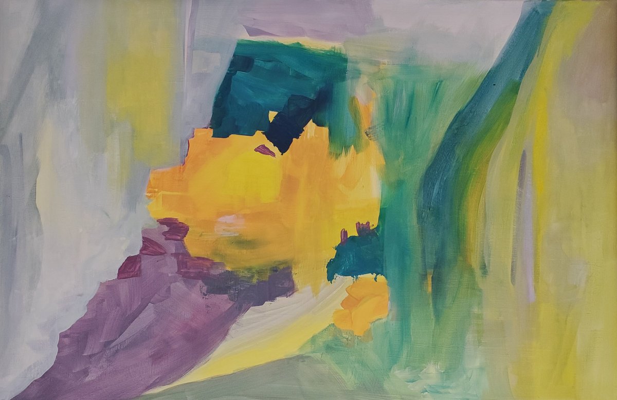 Organic Abstract Acrylic Painting By Rebecca Hodel, 36 X 24", Meditation, Original Artwork