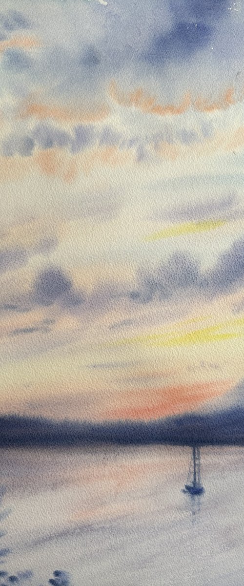 Pearly Sunset over Mountains by Oleksandra Padushyna