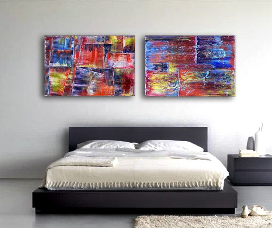 "Compliments" - Save As Series - Original Large PMS Abstract Diptych Oil Paintings On Canvas - 36" x 48"