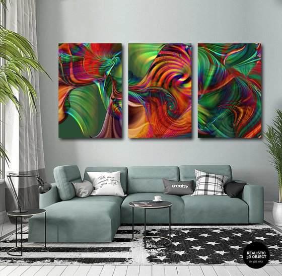 Espirales 2/XL large triptych set of 3 panels