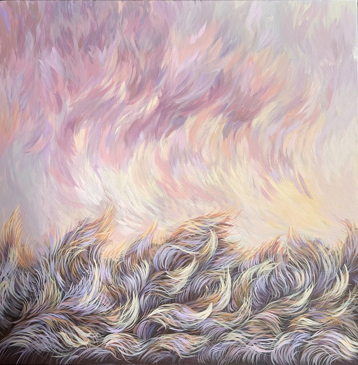 Organic Landscape Acrylic Painting By Gabriele Prismantaite, 31 X 31, Dawn Ii, Original Artwork