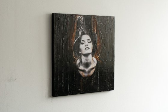 "Revelation" (40x40x1,3cm) - Unique portrait artwork on wood (abstract, portrait, gouache, original, painting, acrylic, oil, watercolor, encaustics, beeswax, resin, wood)