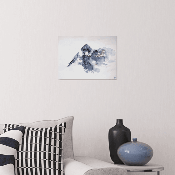 Mountain Painting, Misty Landscape Original Watercolor Painting, Cozy Home Decor