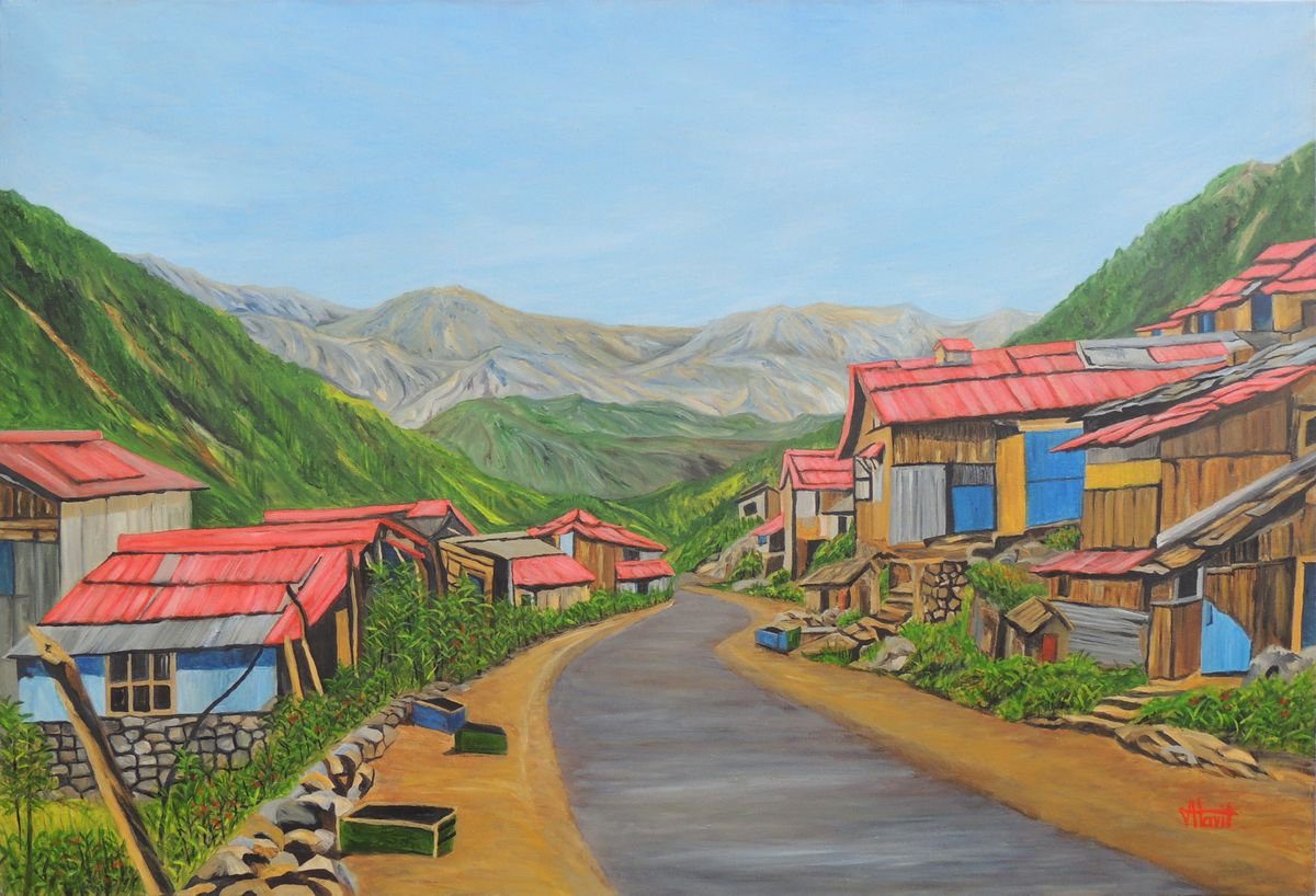 Expressive Landscape Oil Painting By Ajay Harit, 47 X 33, Landscape Sikkim 3, Original Artwork