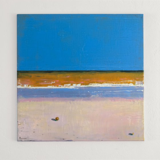 Beach Flamingo 30x30" 76x76cm Contemporary Art by Bo Kravchenko