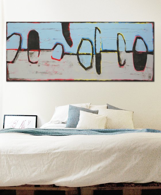 Abstract Painting - Blue Landscape - Floating City -150x60cm - Ronald Hunter 25M