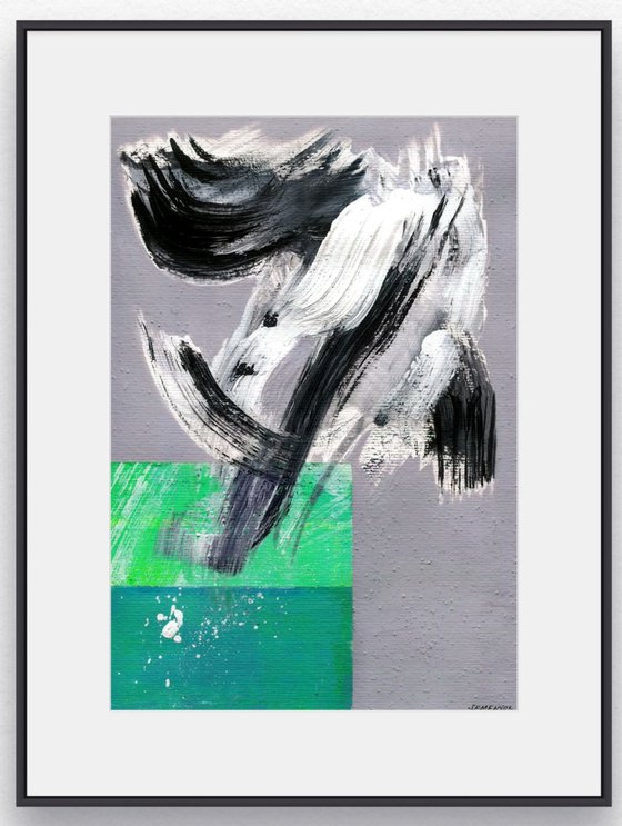 Bright Green Abstract on Gray