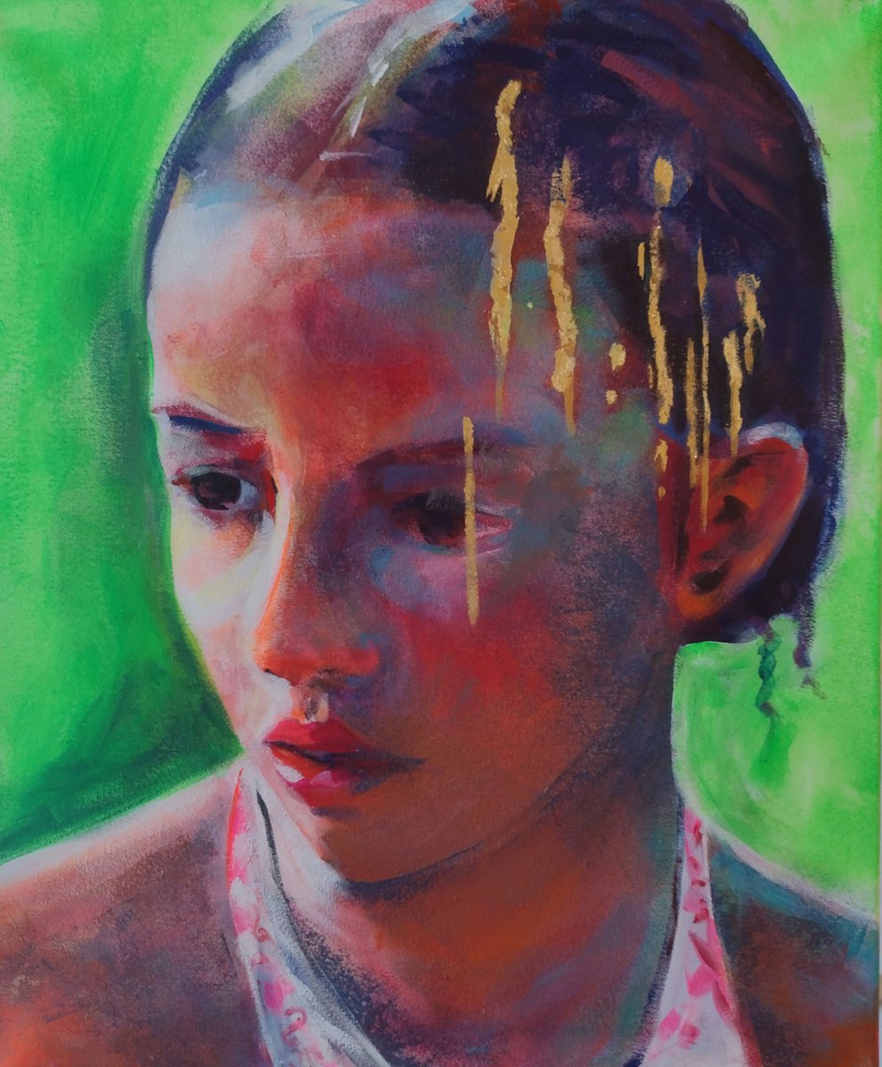 Expressive Portrait Acrylic Painting By Marina Del Pozo, 20 X 24", Kintsugi Serie, Original Artwork