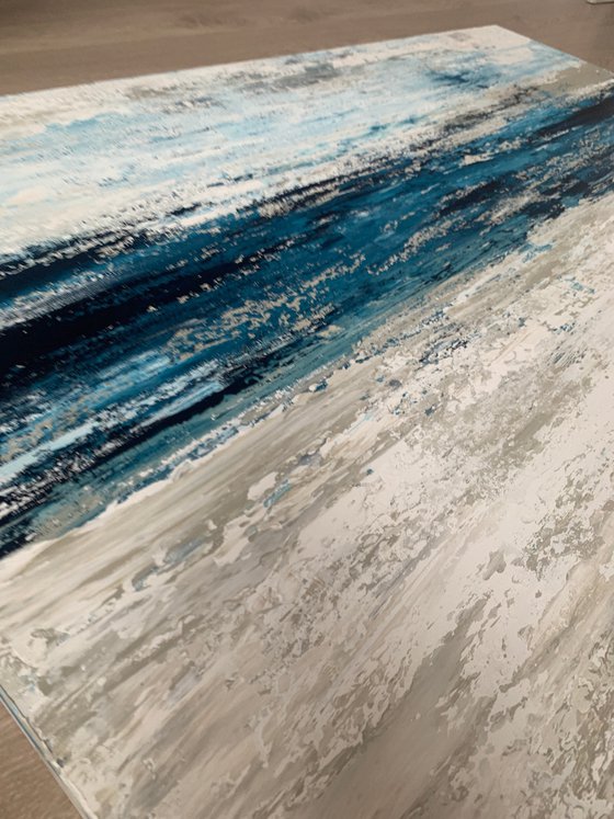Blue seascape Gray White Abstract Art.