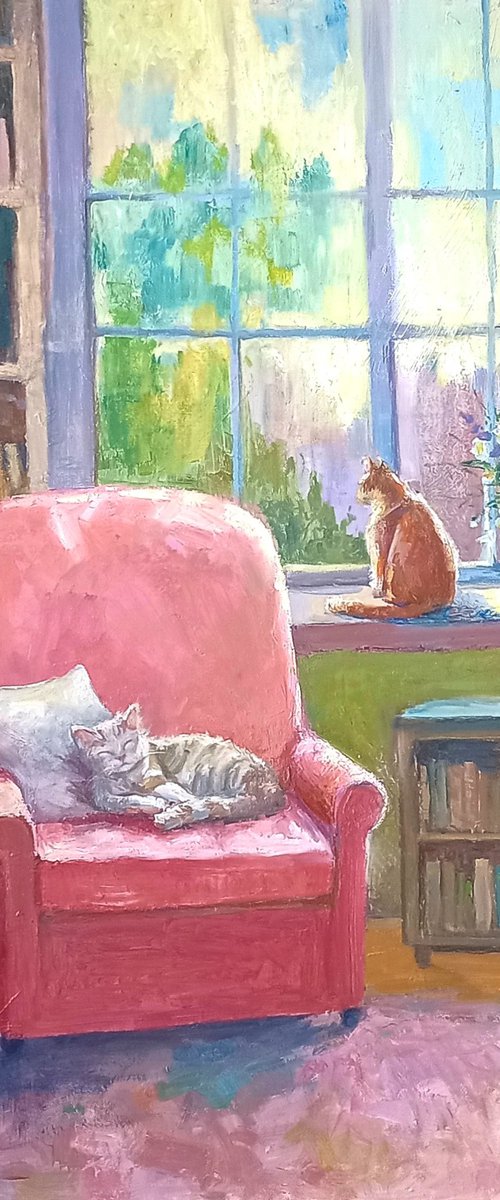 Ginger cat and armchair by Ann Krasikova