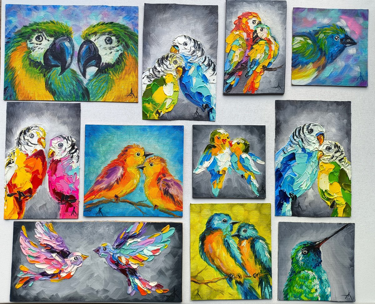 Expressive Oil Painting , Bird Sounds (Set Of 11) By Anastasia Kozorez, 17 X 15, Artwork For Sale On Artfinder