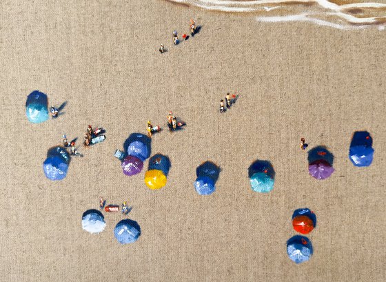 Aerial Beach View with Colorful Umbrellas