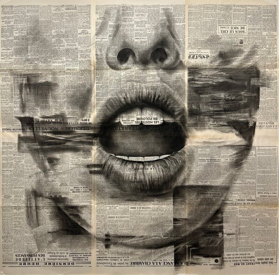 Large Concept Portrait on Vintage Newspapers